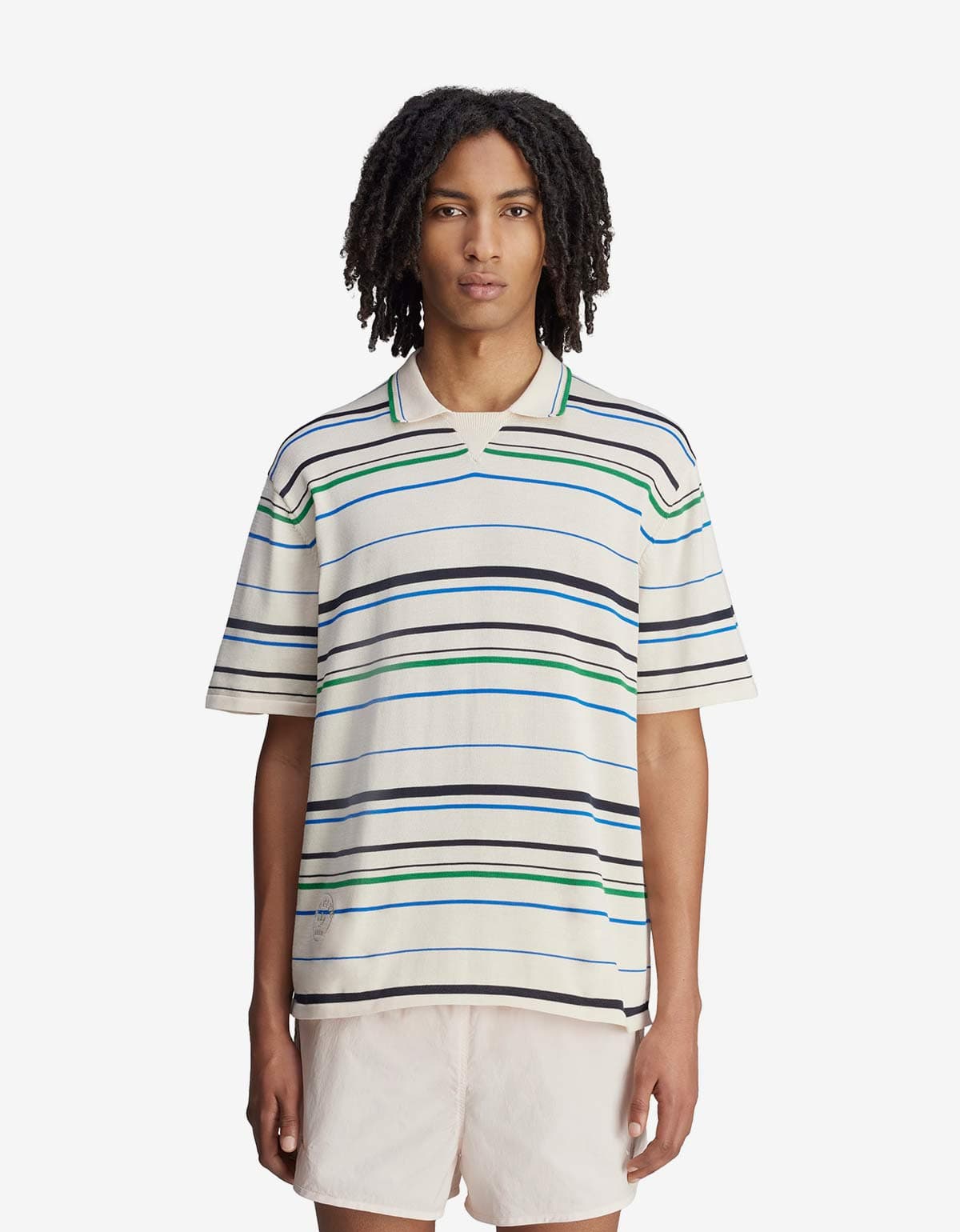 Wales Bonner Adidas Originals Wonder White Stripe Knit Polo Shirt JM8203