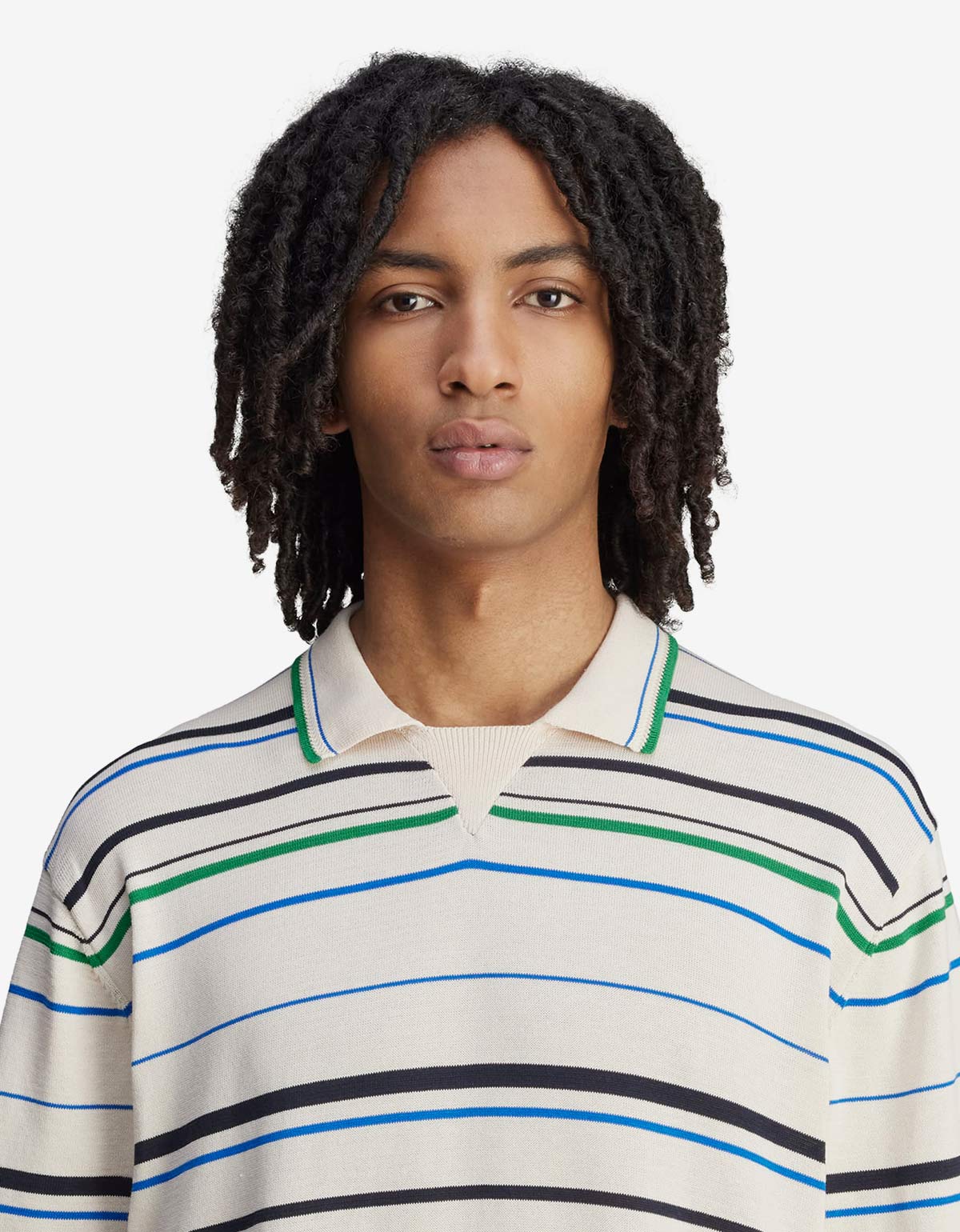 Wales Bonner Adidas Originals Wonder White Stripe Knit Polo Shirt JM8203