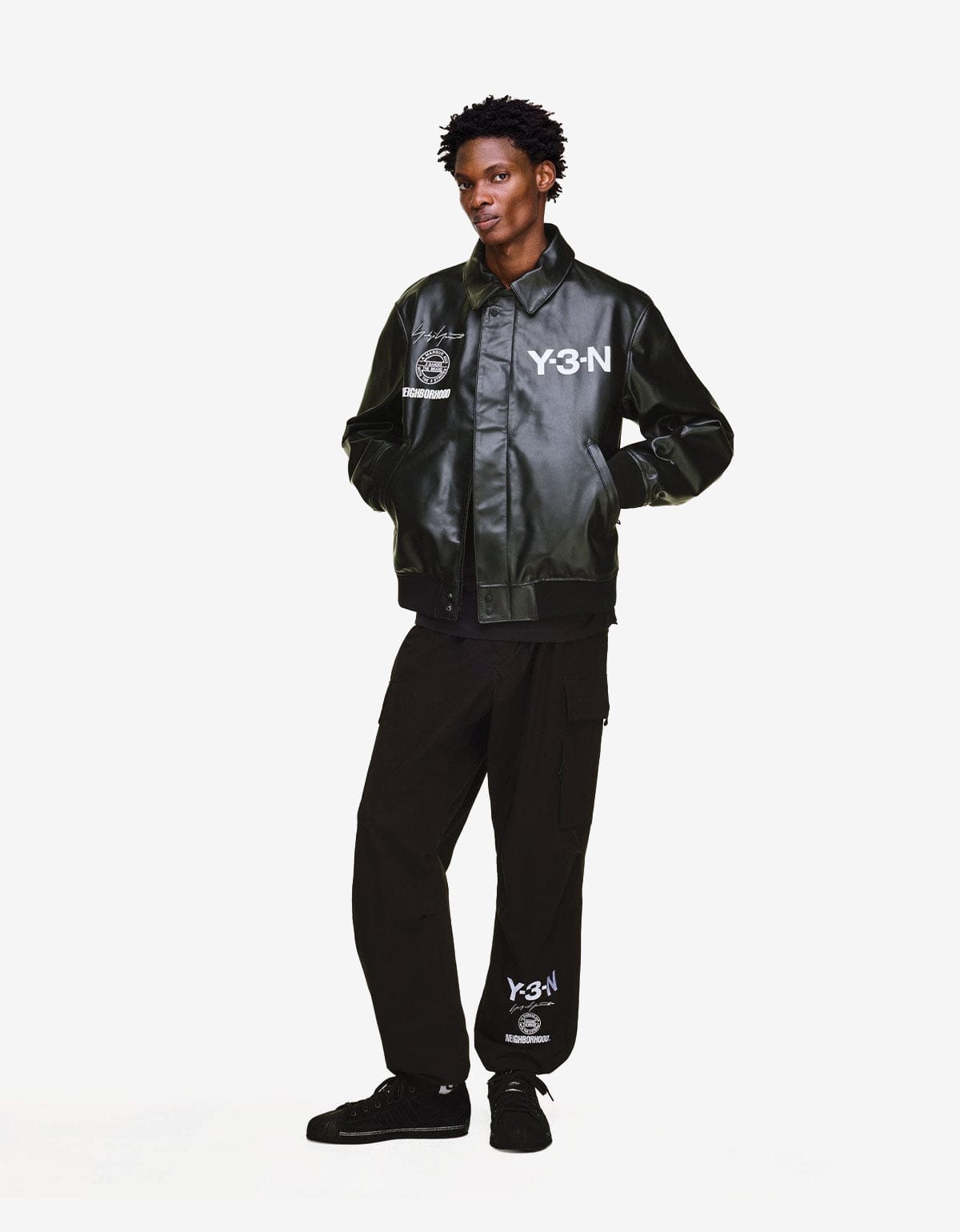 Y-3 Neighborhood Black Leather Bomber Jacket KT4301