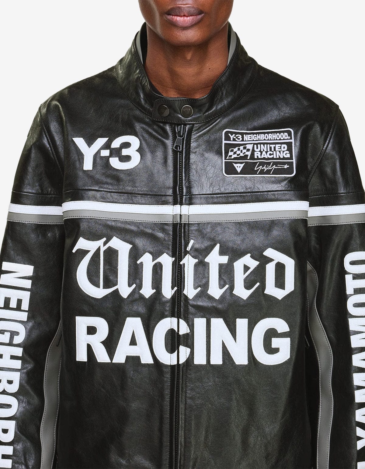 Y-3 Neighborhood Black Leather Racer Jacket KR1364