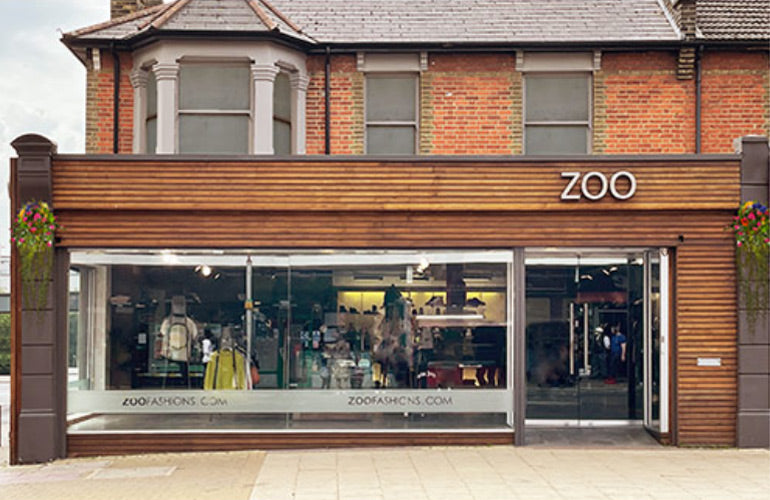 Zoo Fashions. Brick-and-mortar mens designer clothing store in Ilford Essex. Store Exterior. Stockist of designer brands including Amiri, Balenciaga, Christian Louboutin, Givenchy
