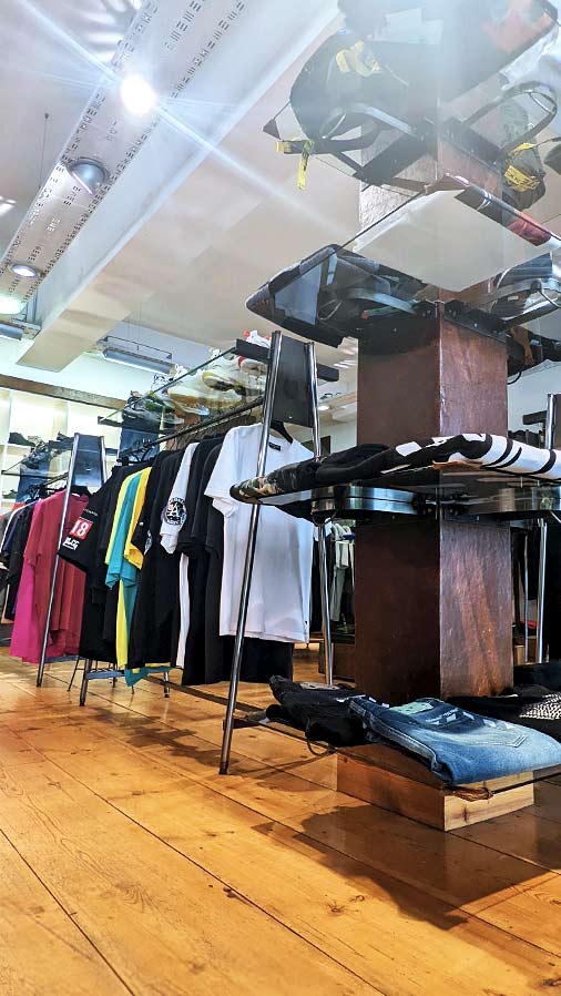 Zoo Fashions. Brick-and-mortar mens designer clothing store in Ilford Essex. Store Interior. Stockist of designer brands including Stone Island, Vyn, Palm Angels, Y-3