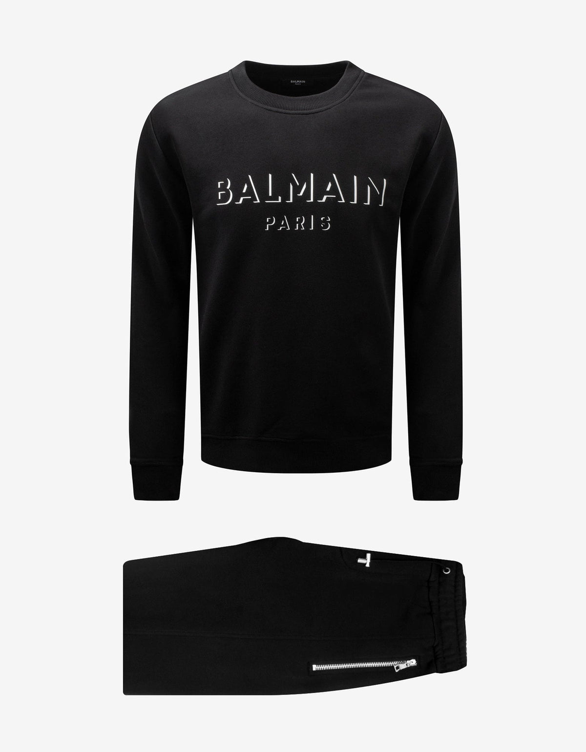 Balmain Black 3D Effect Logo Crew Neck Tracksuit