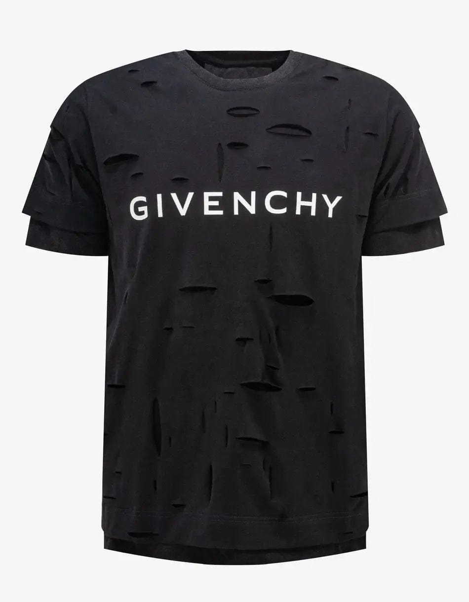 Givenchy Black Archetype Logo Destroyed T Shirt