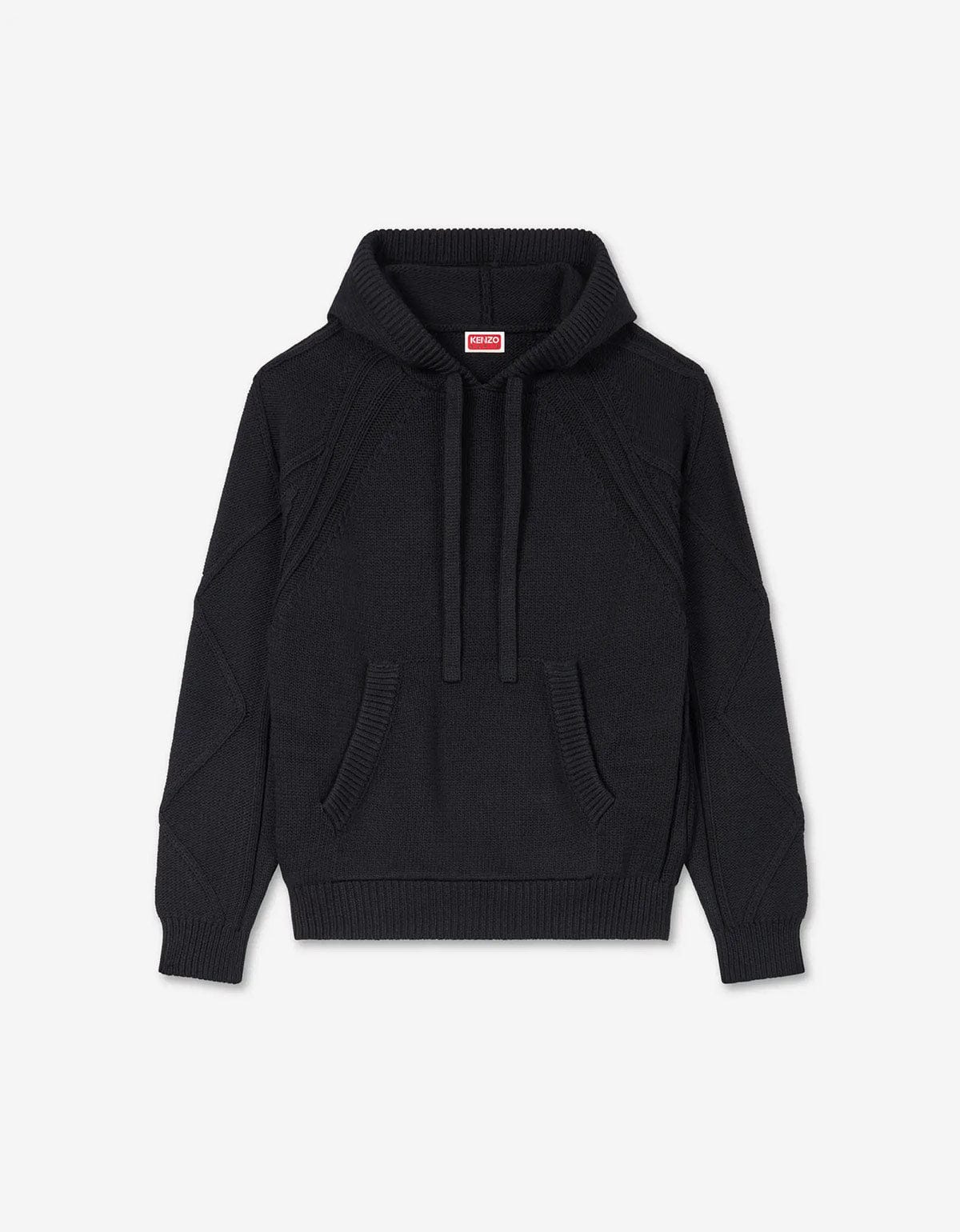 Kenzo Black Hand-Embroidered Cable Knitted Hoodie – mens designer