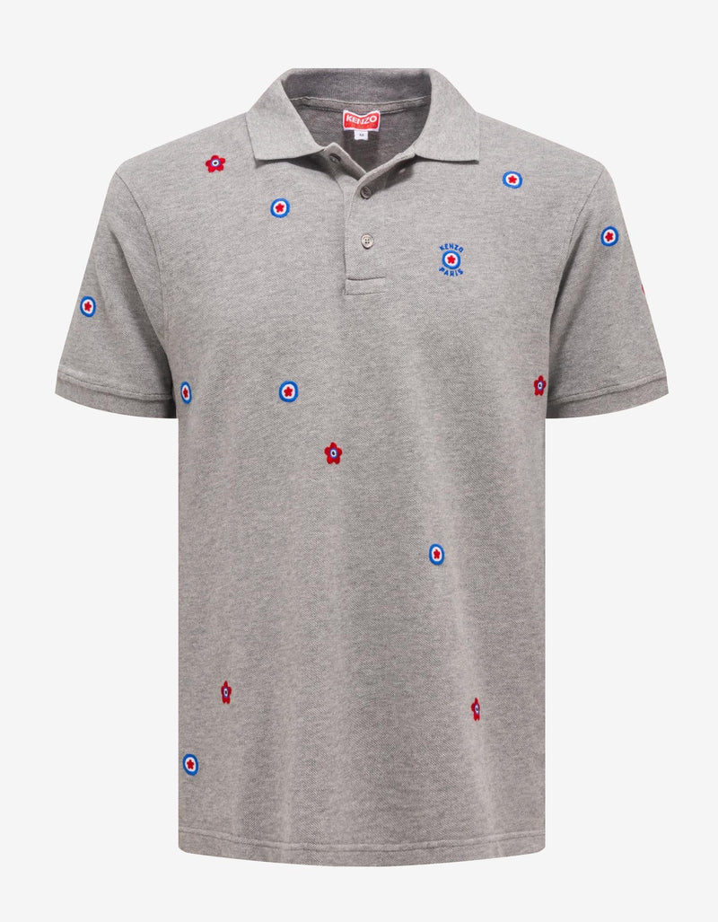 Kenzo Grey 'Kenzo Target' Embroidered Polo T-Shirt