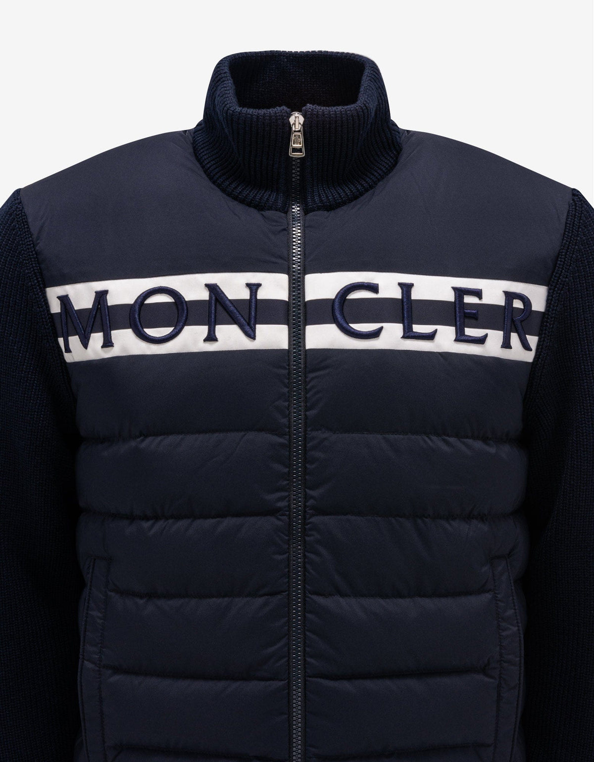 Moncler Navy Blue Logo Embroidery Nylon Front Cardigan