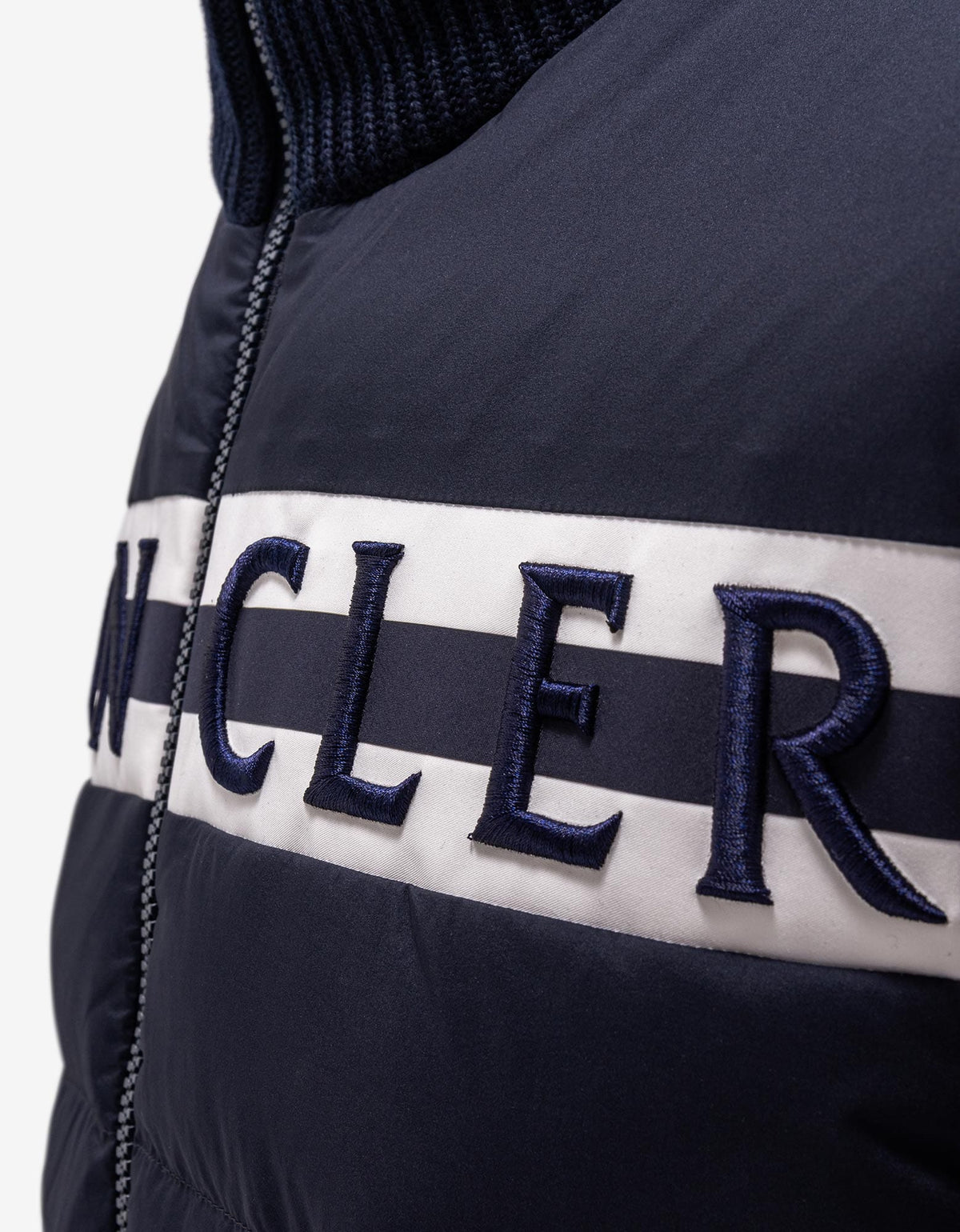 Moncler Navy Blue Logo Embroidery Nylon Front Cardigan