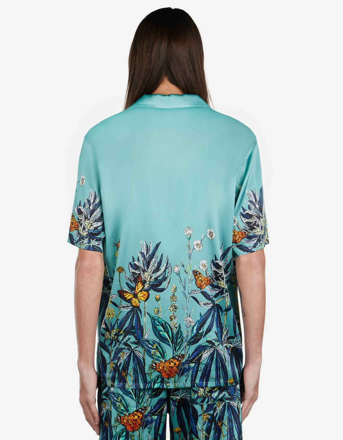 Nahmias Blue Botanical Silk Short Sleeve Shirt