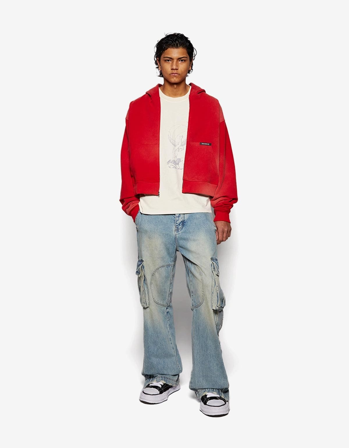 Nahmias Red Sunfade Boxy Zip-Up Hoodie