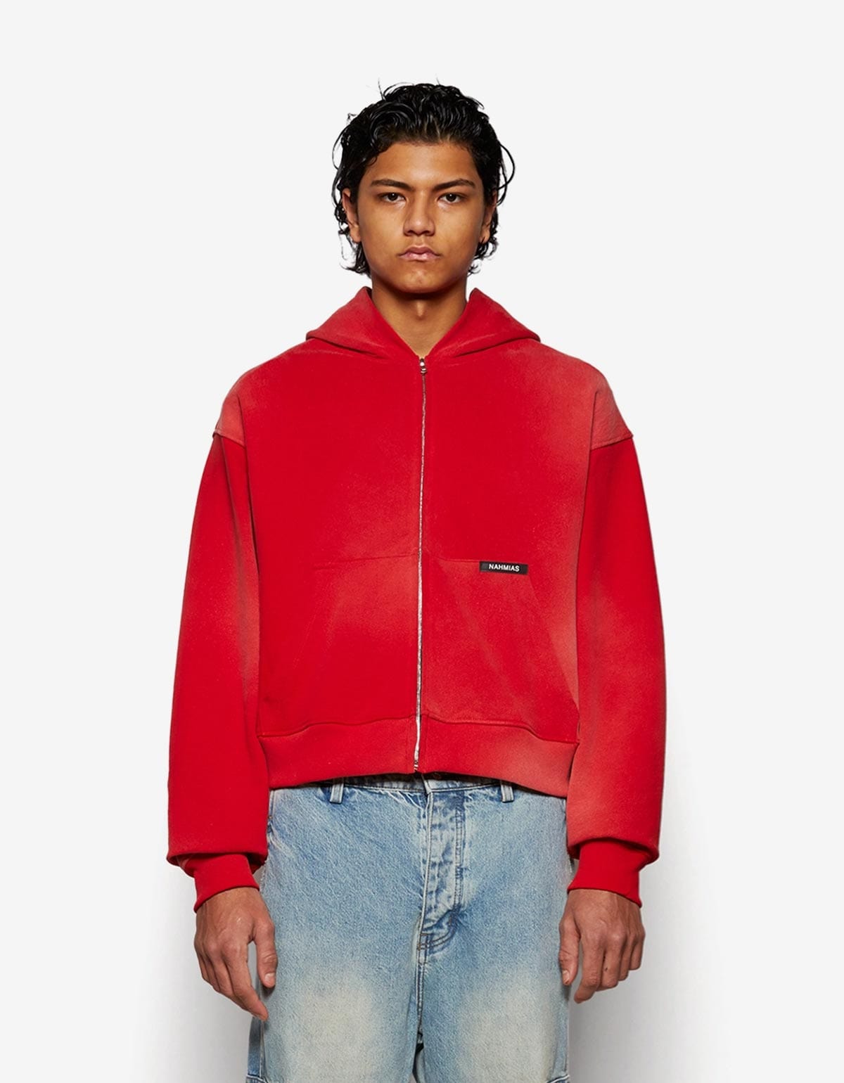 Nahmias Red Sunfade Boxy Zip-Up Hoodie