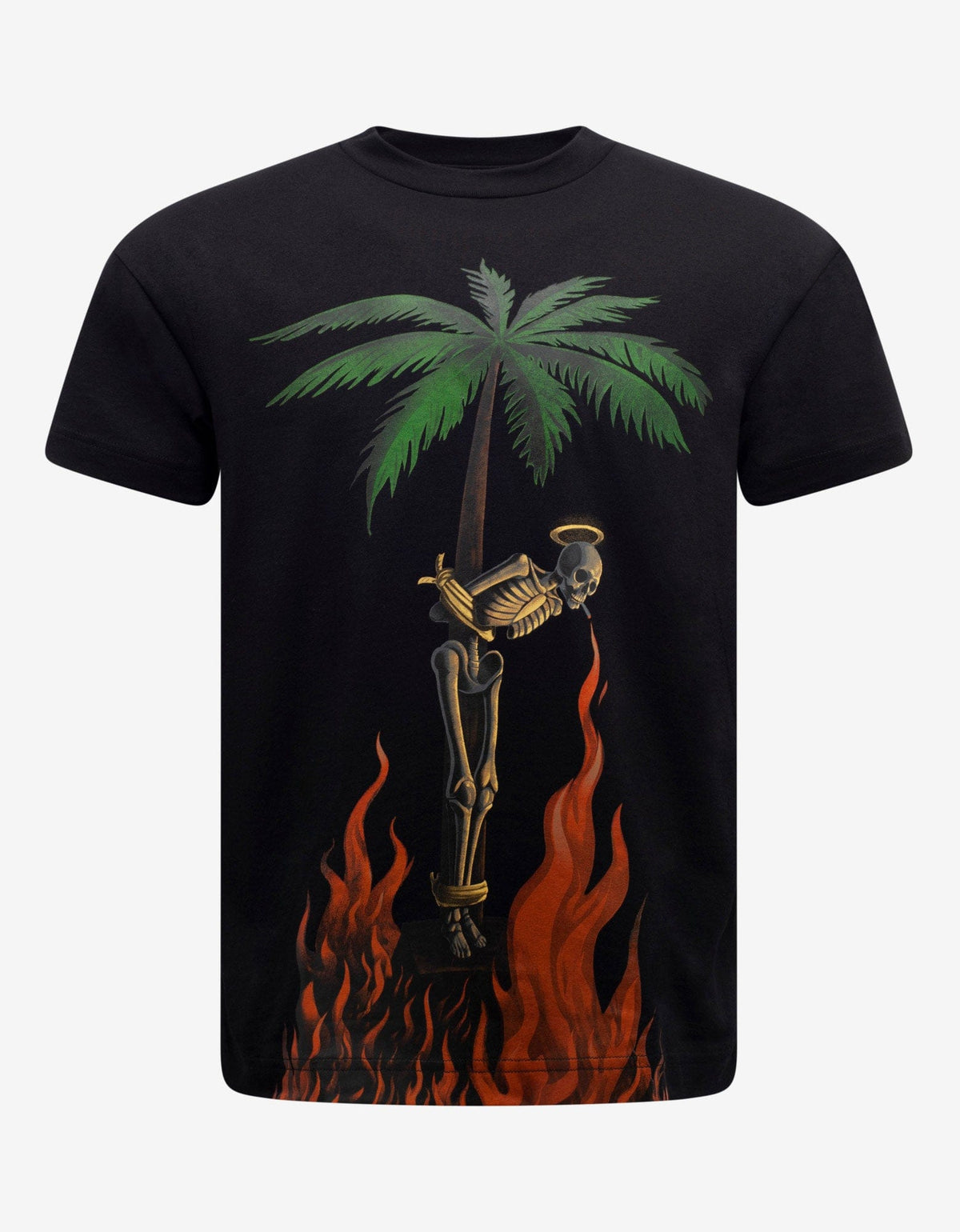 Palm Angels Black Burning Skeleton Print T-Shirt