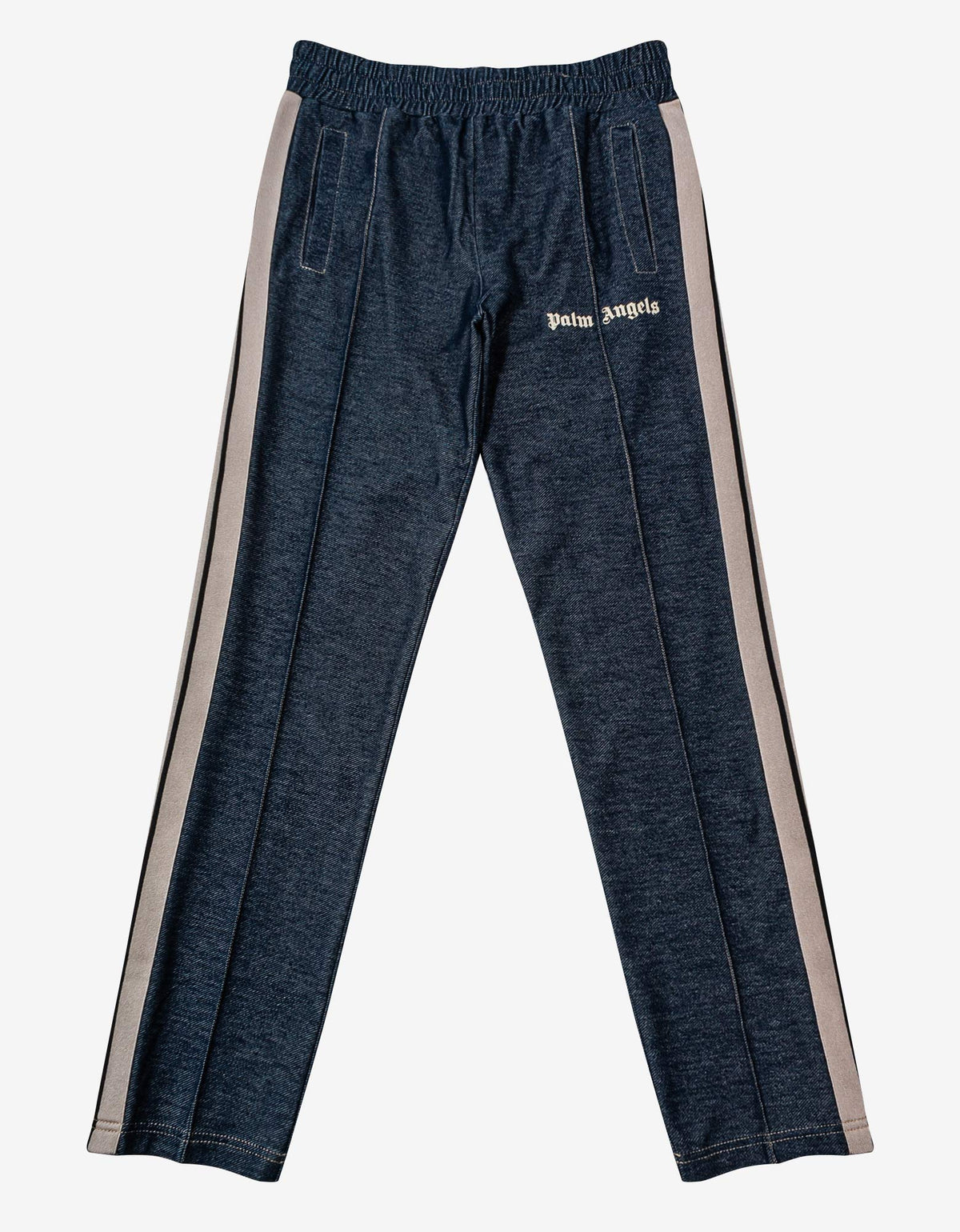 Palm Angels Blue Denim-Effect Track Pants with Stripes