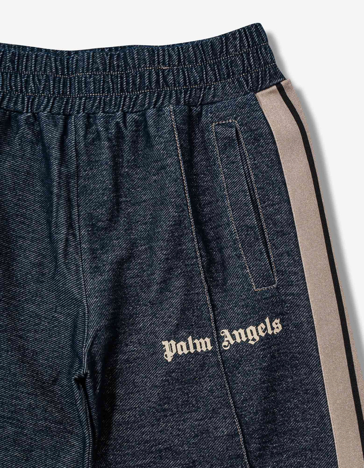 Palm Angels Blue Denim-Effect Track Pants with Stripes