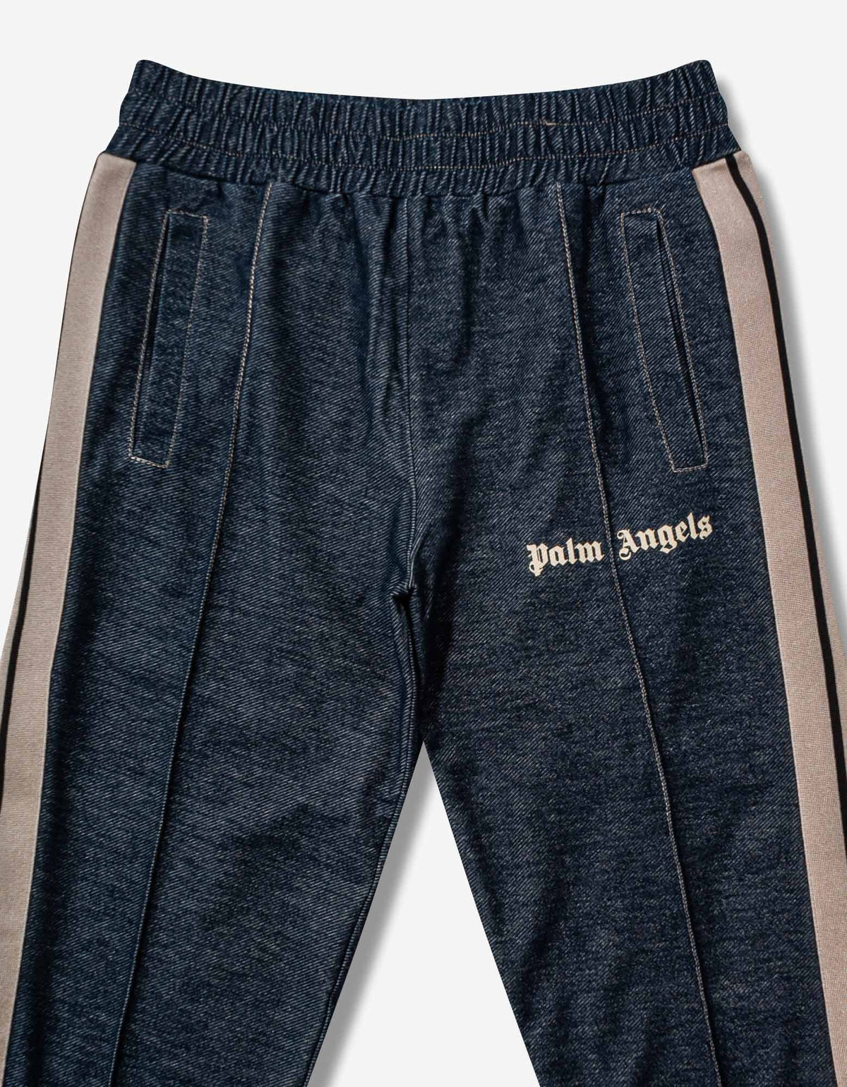 Palm Angels Blue Denim-Effect Track Pants with Stripes