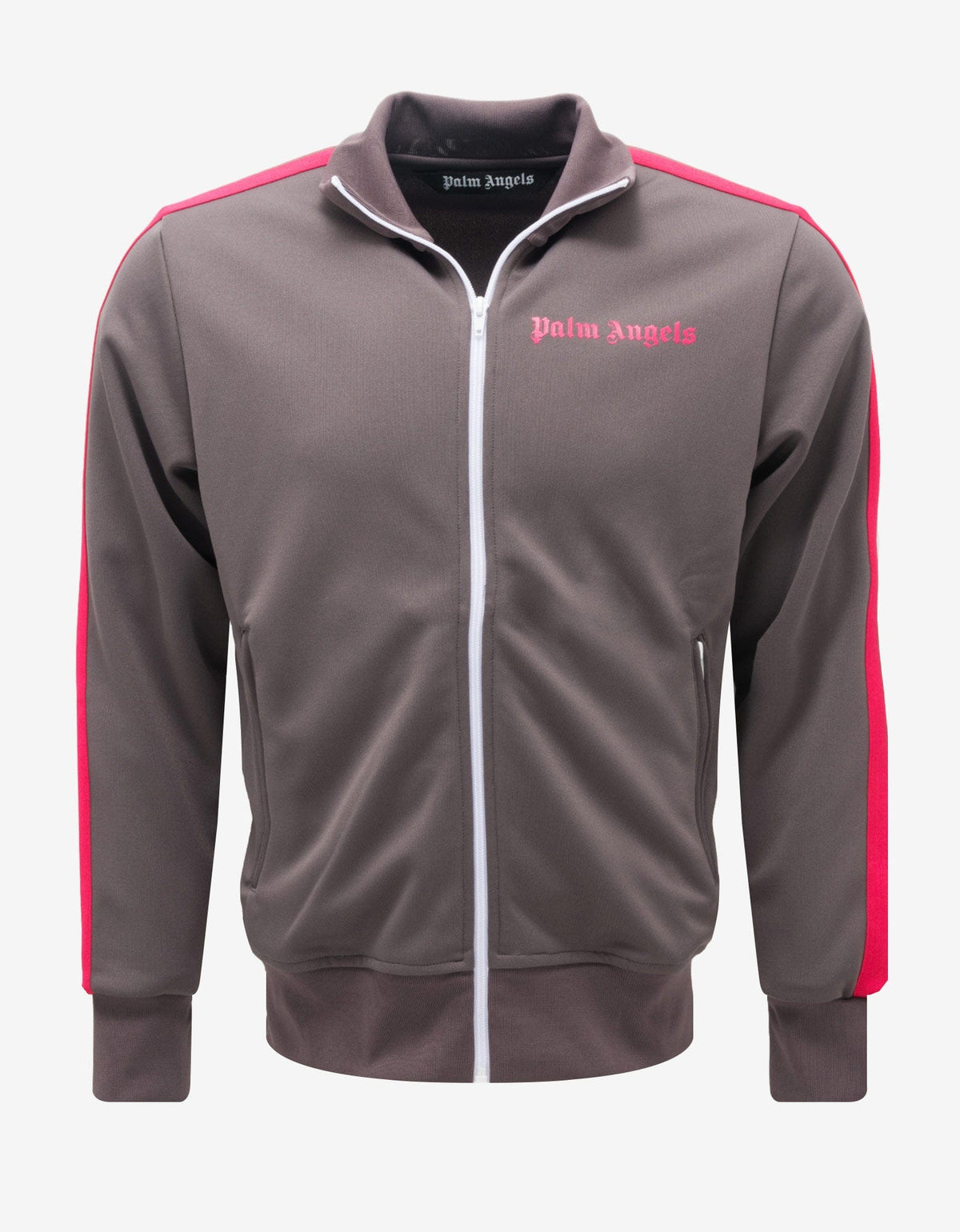 Palm Angels Grey Track Jacket with Magenta Stripes