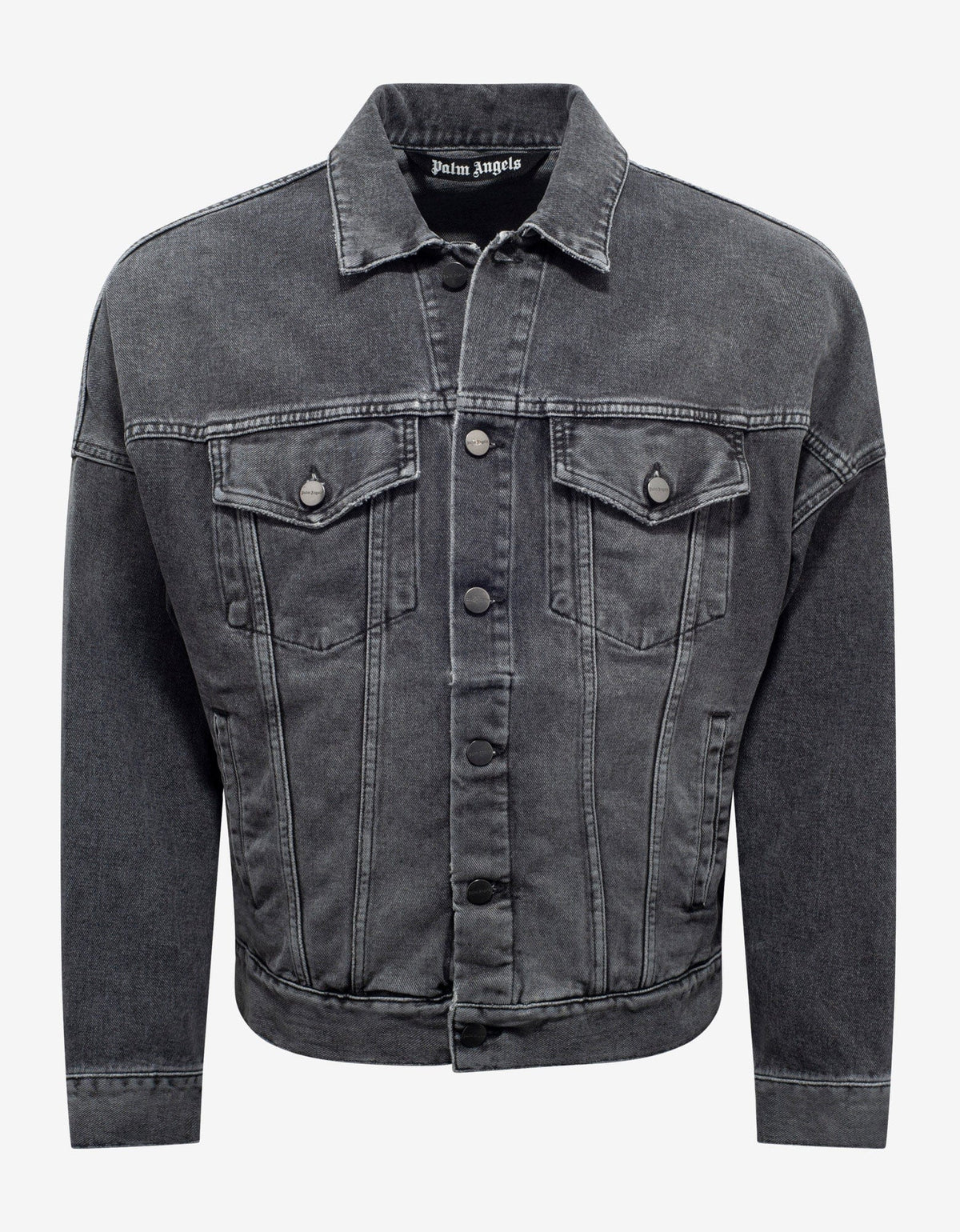 Palm Angels Wash Black Logo Print Oversized Denim Jacket