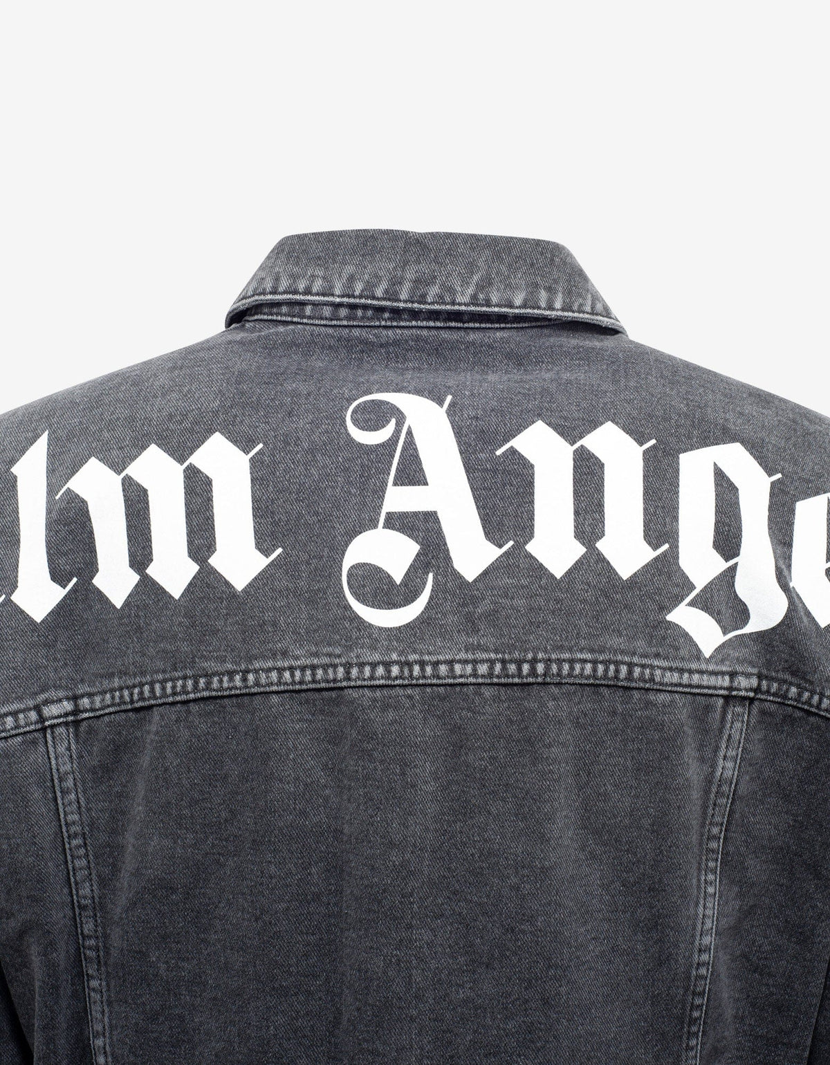 Palm Angels Wash Black Logo Print Oversized Denim Jacket