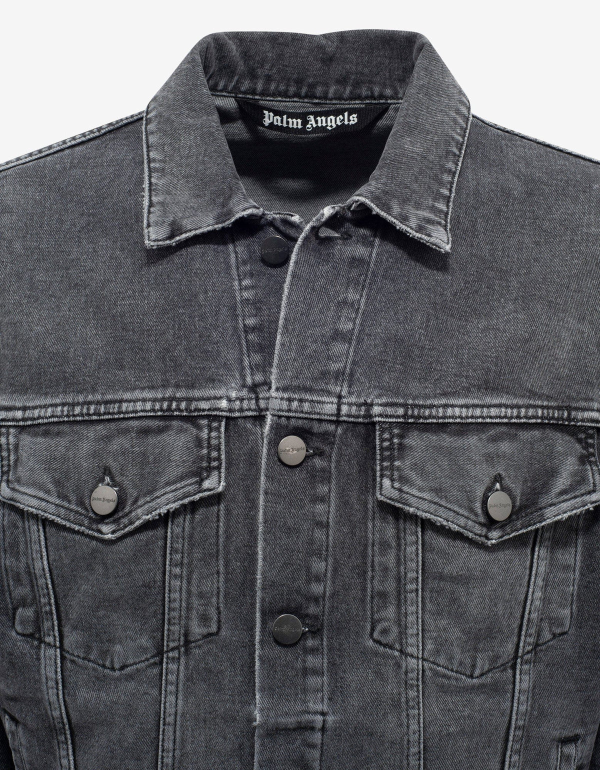 Palm Angels Wash Black Logo Print Oversized Denim Jacket