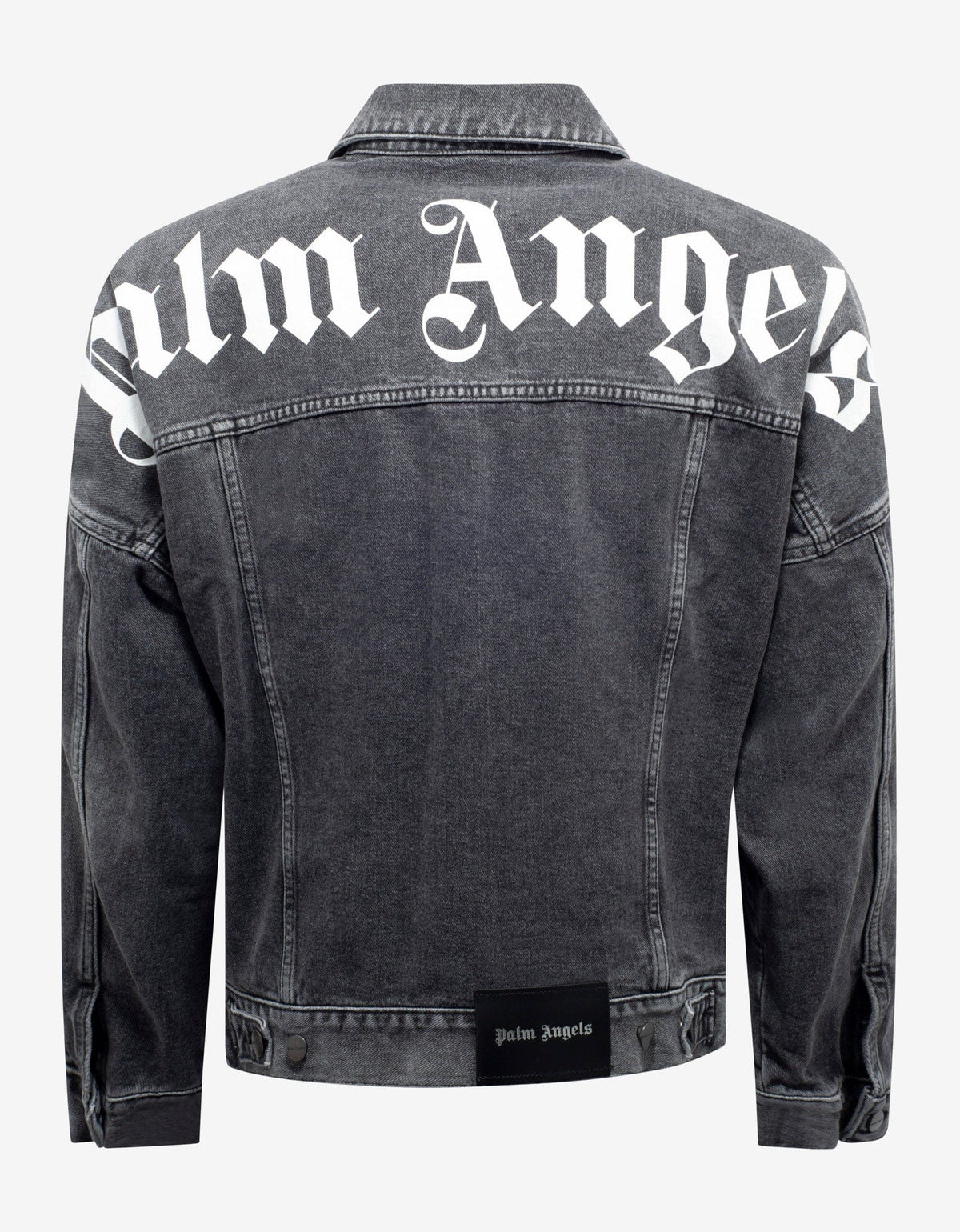 Palm Angels Wash Black Logo Print Oversized Denim Jacket
