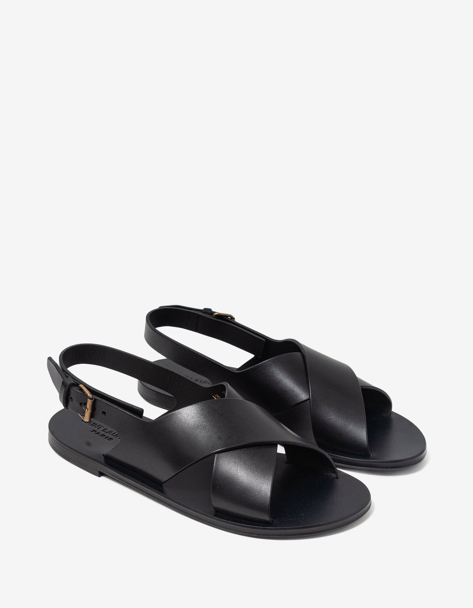【SAINT LAURENT】BLACK LEATHER SANDALS●8205791TV001000 Saint Laurent - Tribute Black Leather Sandal | Mitchell Stores