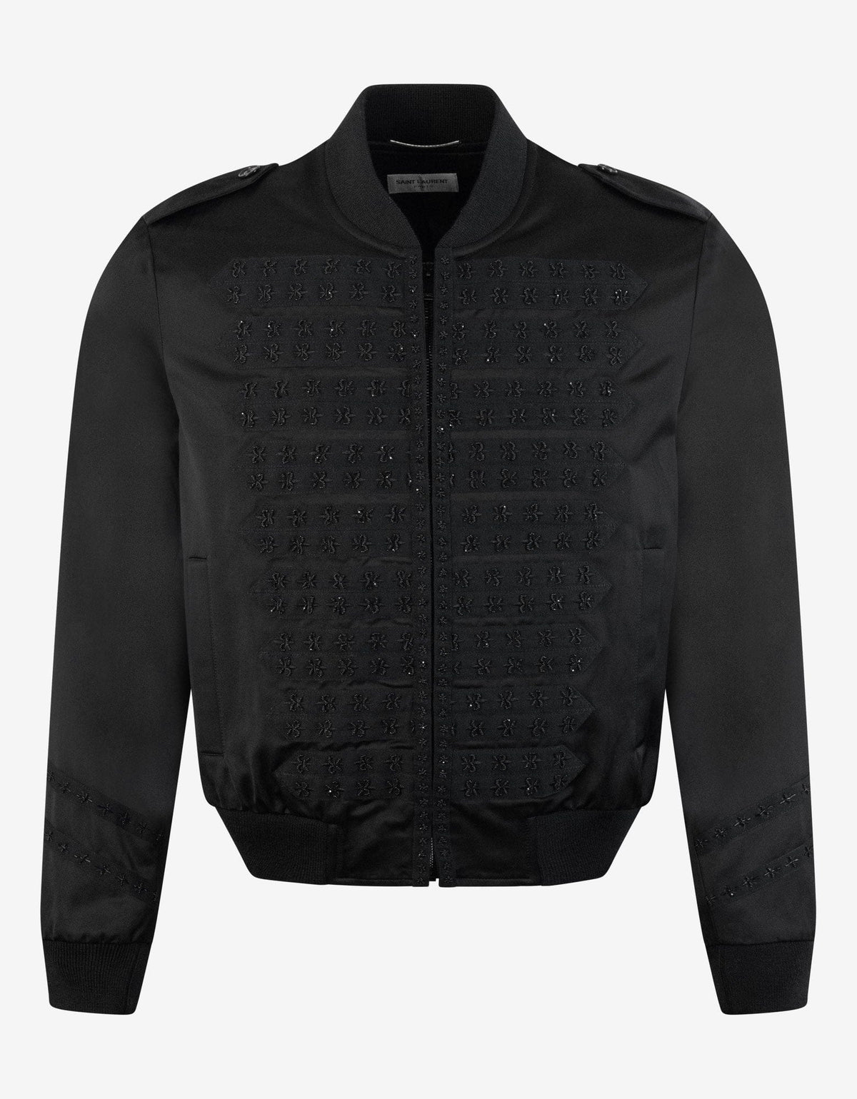 Saint Laurent Black Officer Satin Bomber Jacket