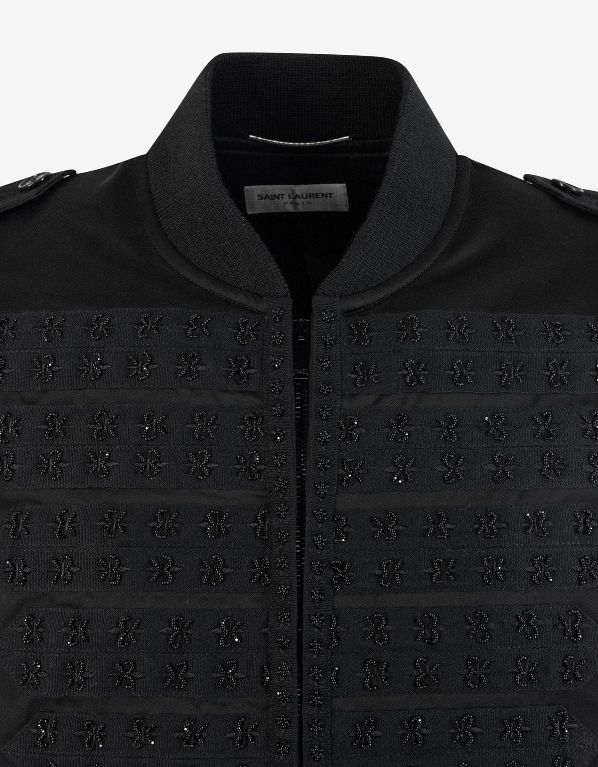 Saint Laurent Black Officer Satin Bomber Jacket