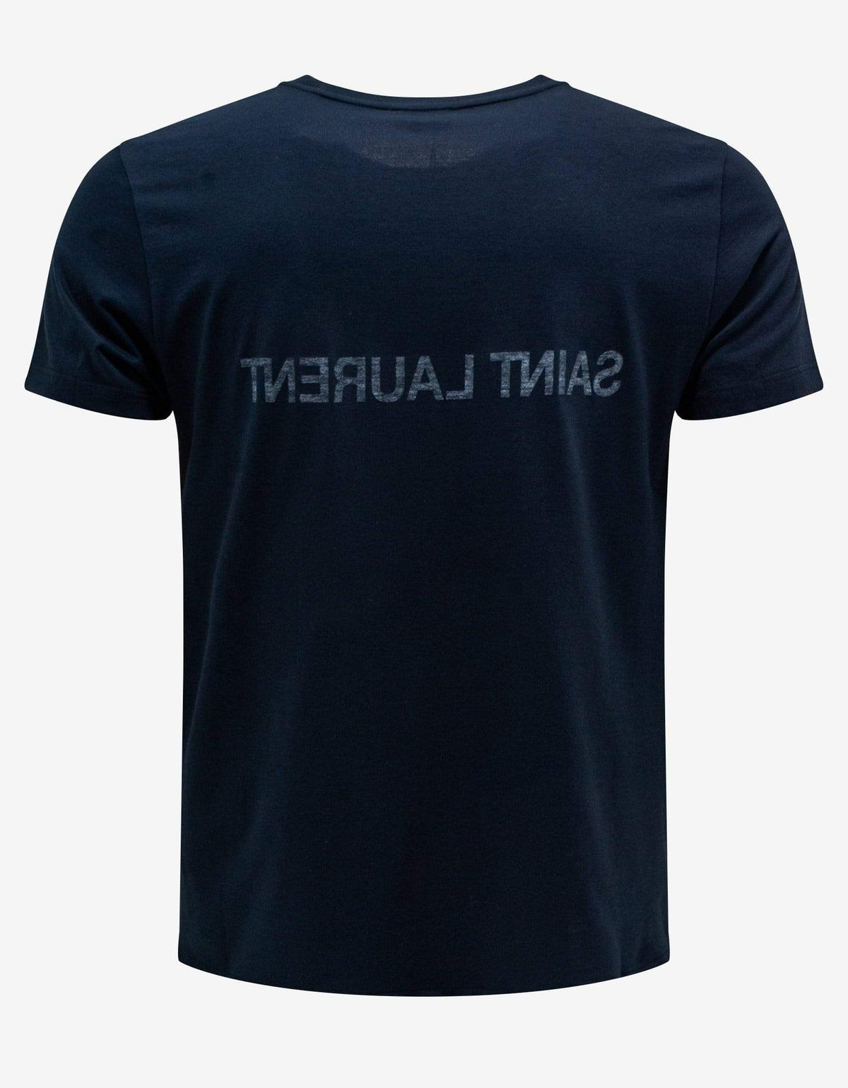 Saint Laurent Navy Blue Reverse Logo Print T-Shirt