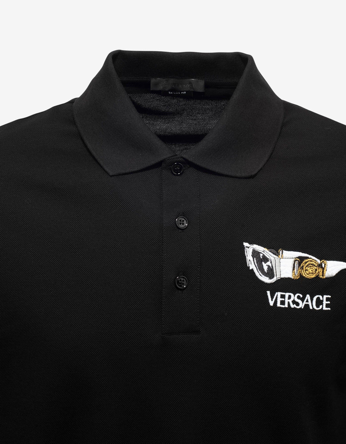 Versace Black Biggie Sunglasses Embroidery Polo T-Shirt