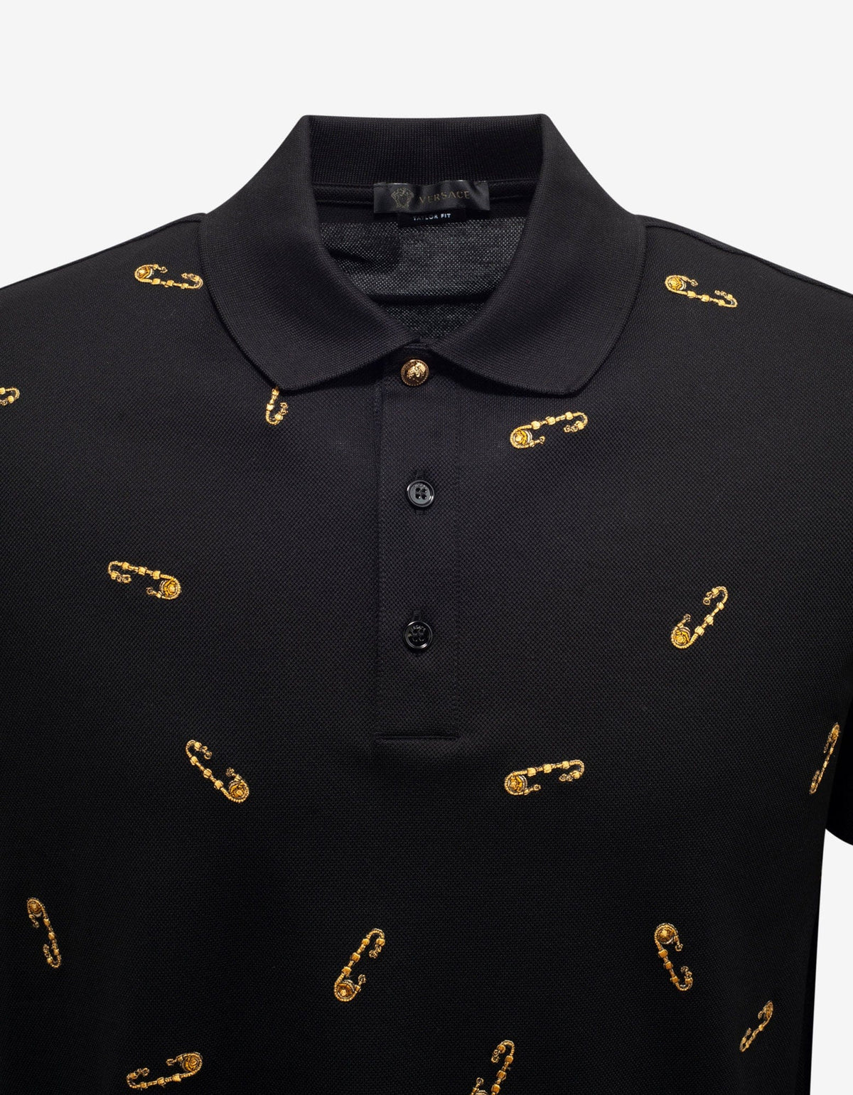 Versace Black Safety Pin Embroidery Polo T-Shirt