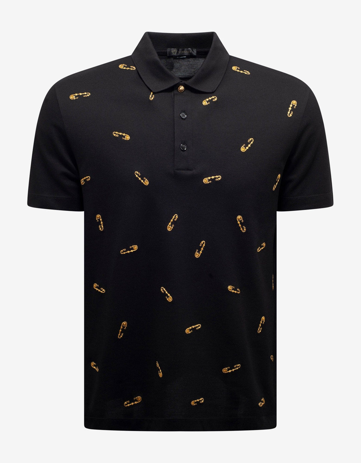 Versace Black Safety Pin Embroidery Polo T-Shirt