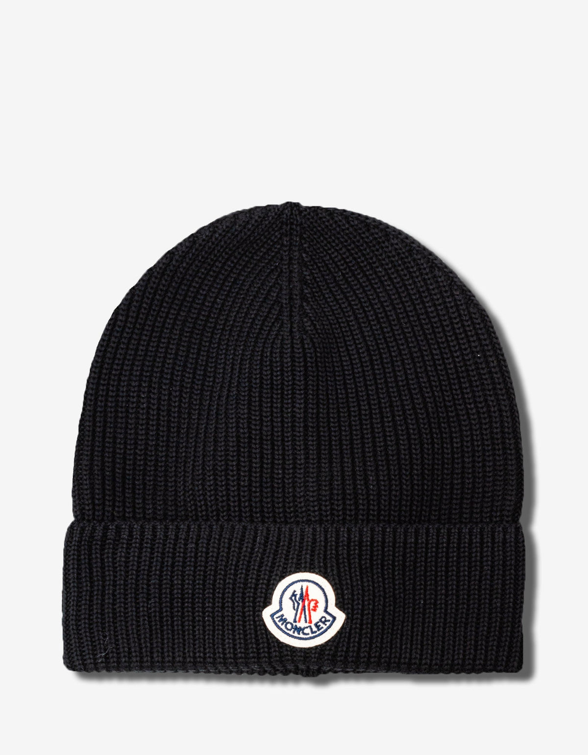 Moncler Black Ribbed Logo Beanie Hat