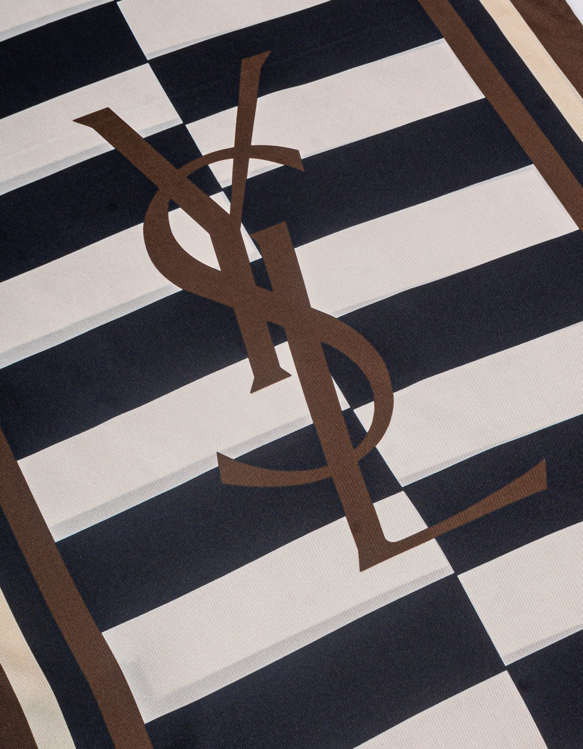 Saint Laurent Brown Logo Stripe Silk Scarf