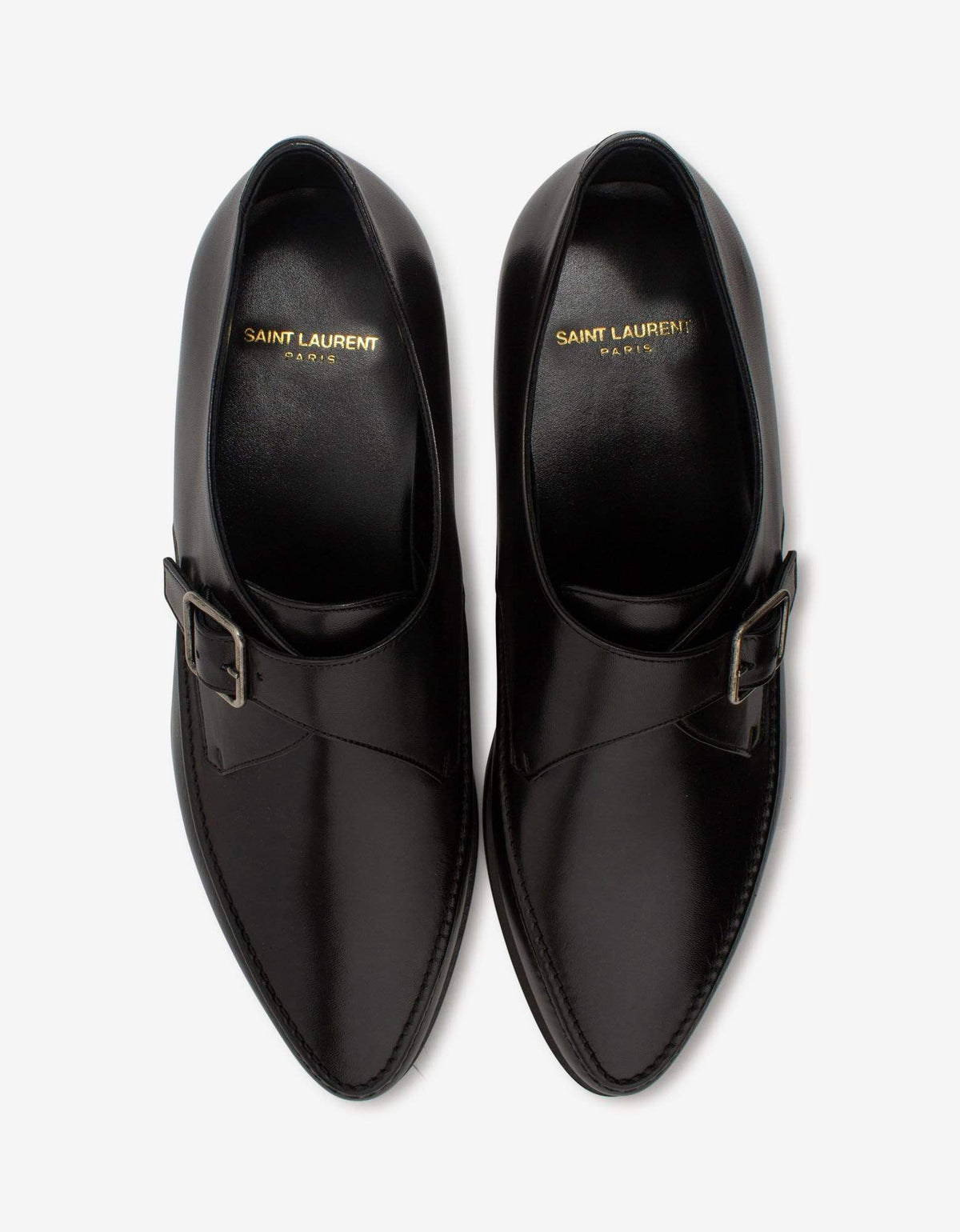 Saint Laurent Marceau Black Leather Monk Strap Shoes