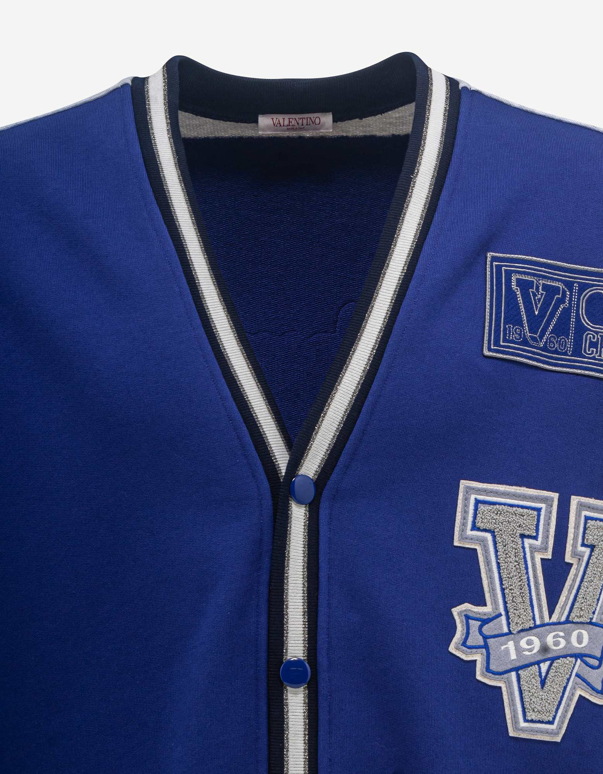 Valentino Blue V Crew Patches Cardigan