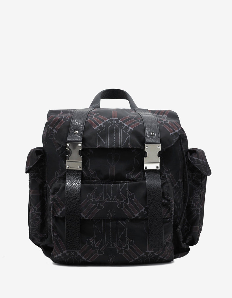 Valentino Garavani Black Loveblade Print Backpack