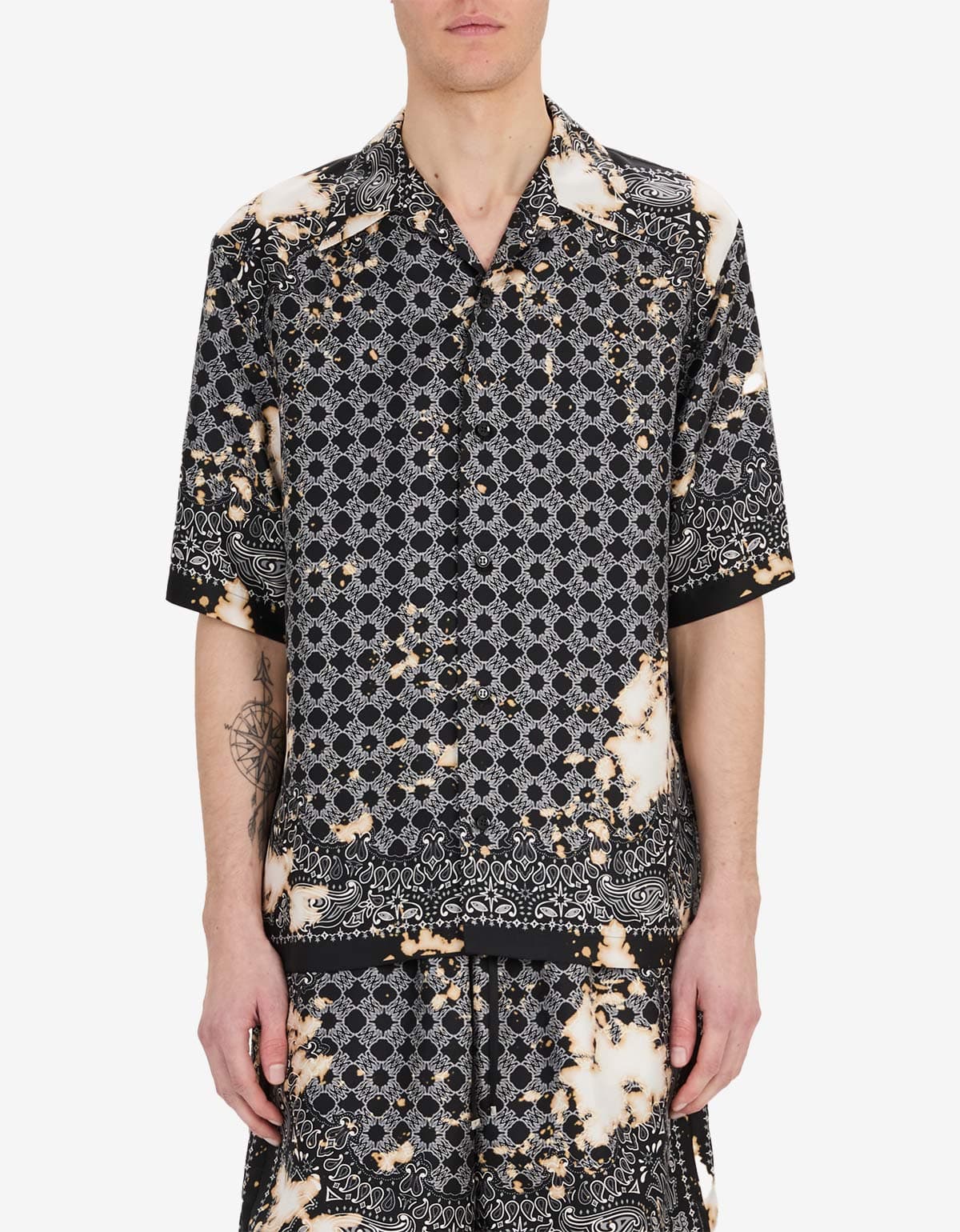 Amiri Black Bleach Bandana Bowling Shirt AMSTCA1159 001
