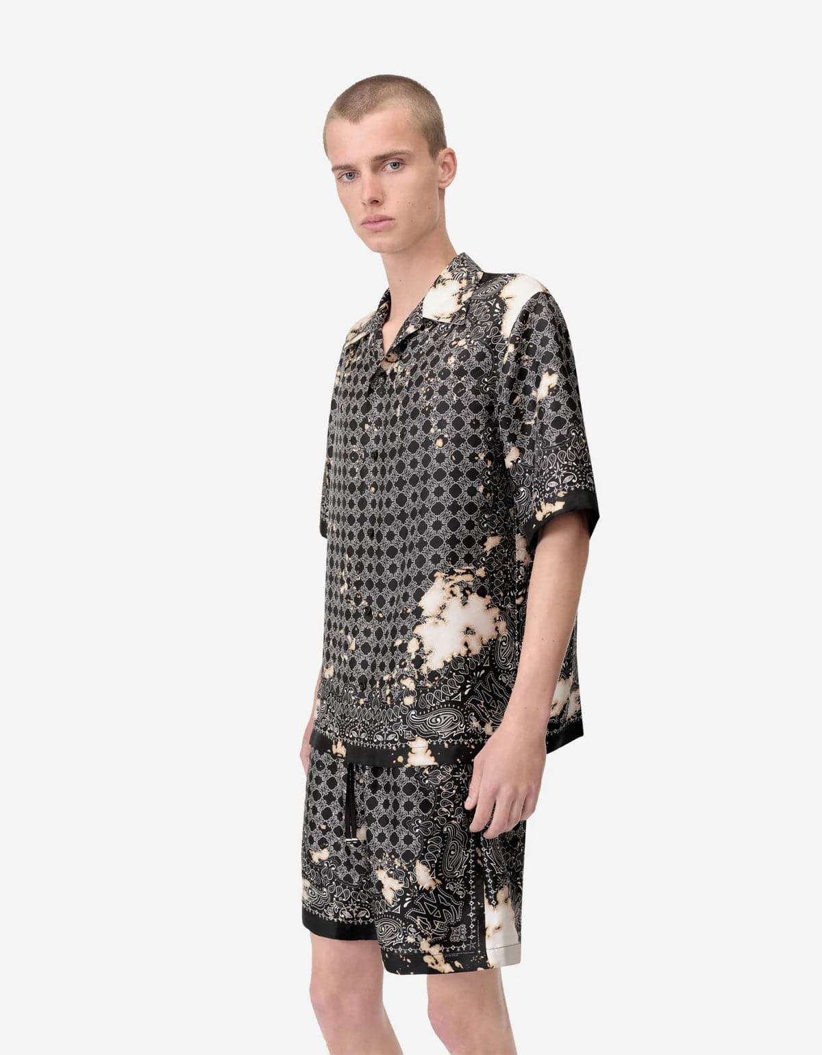 Amiri Black Bleach Bandana Bowling Shirt AMSTCA1159 001