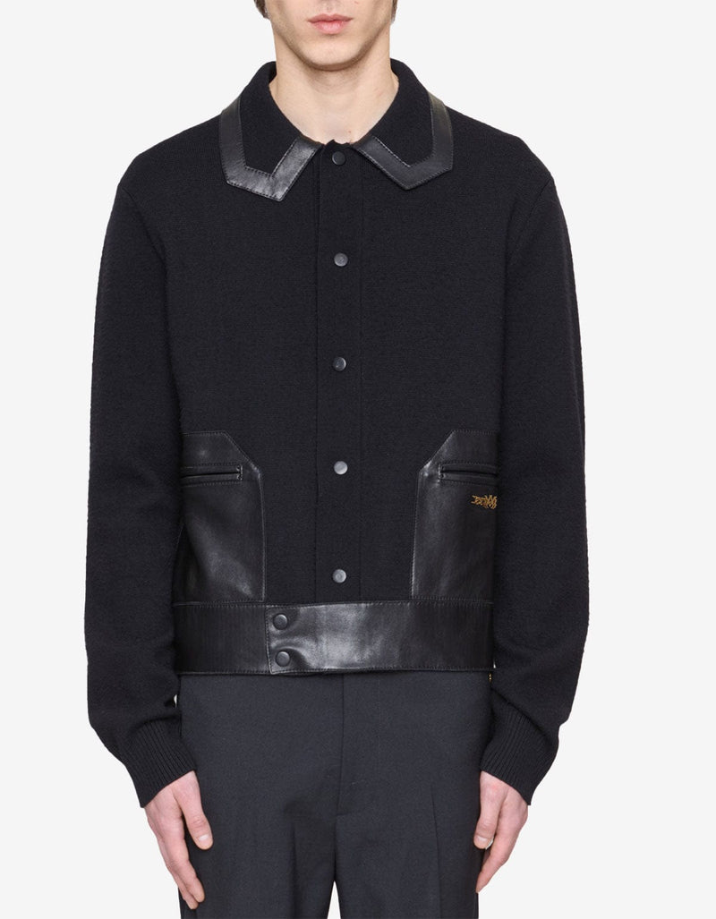 Amiri Black Leather Patch MA Cardigan AMKNCD1066 001
