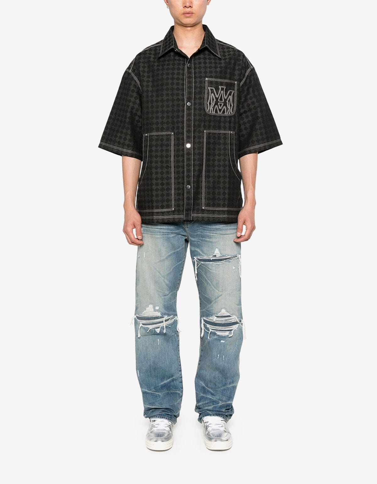 Amiri Black MA Quad Work Shirt | Jacquard Overshirt | Pre-Fall