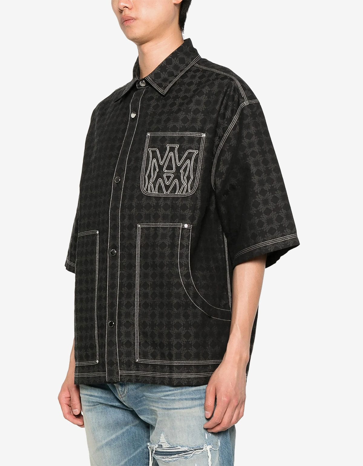 Amiri Black MA Quad Work Shirt | Jacquard Overshirt | Pre-Fall