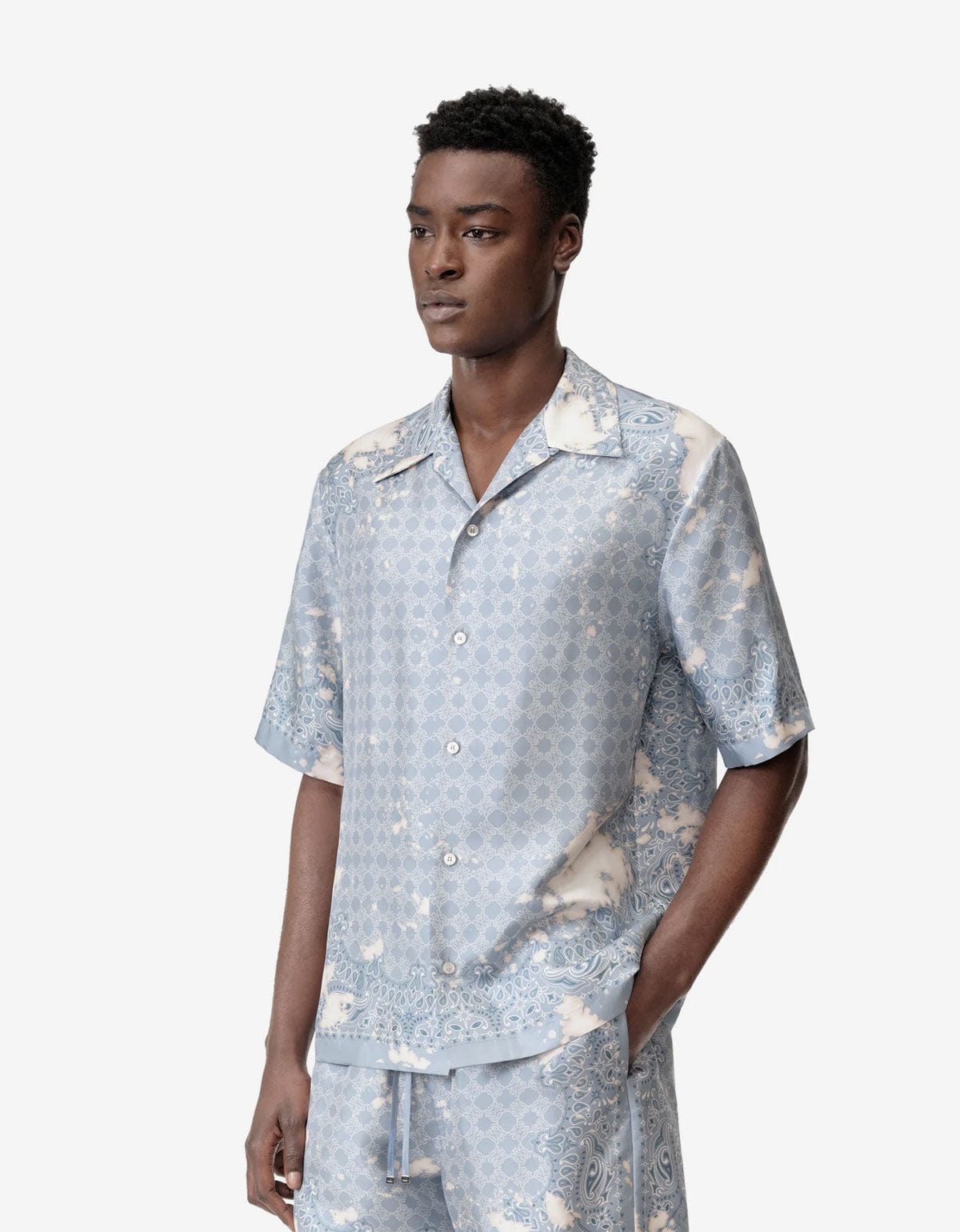 Amiri Blue Bleach Bandana Bowling Shirt AMSTCA1159 856 