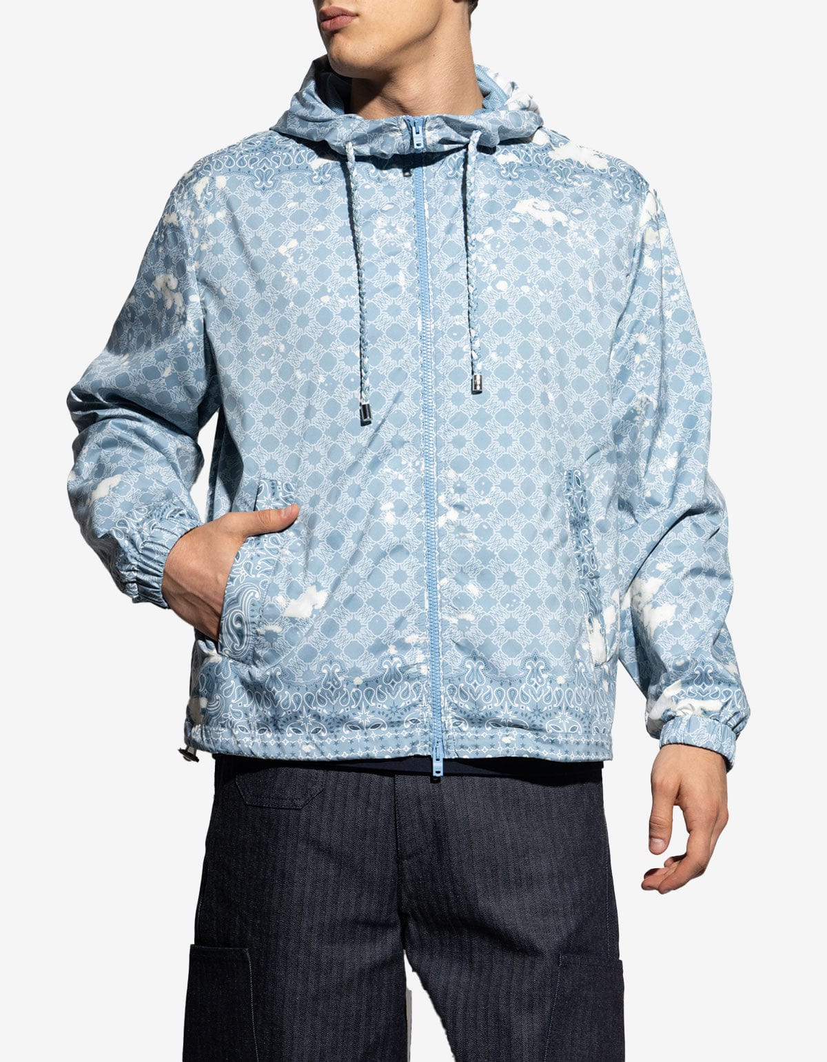 Amiri Blue Bleach Bandana Windbreaker Jacket AMOULW1040 856