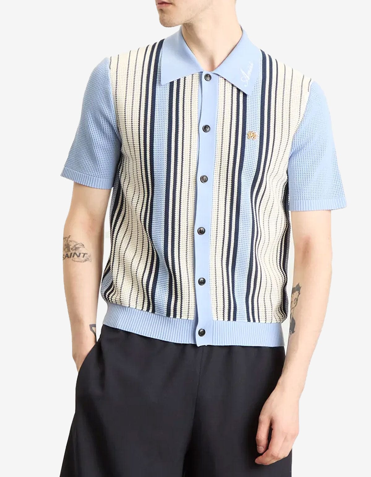 Amiri Blue Stripe Script Knit Shirt AMKNIR1026 856