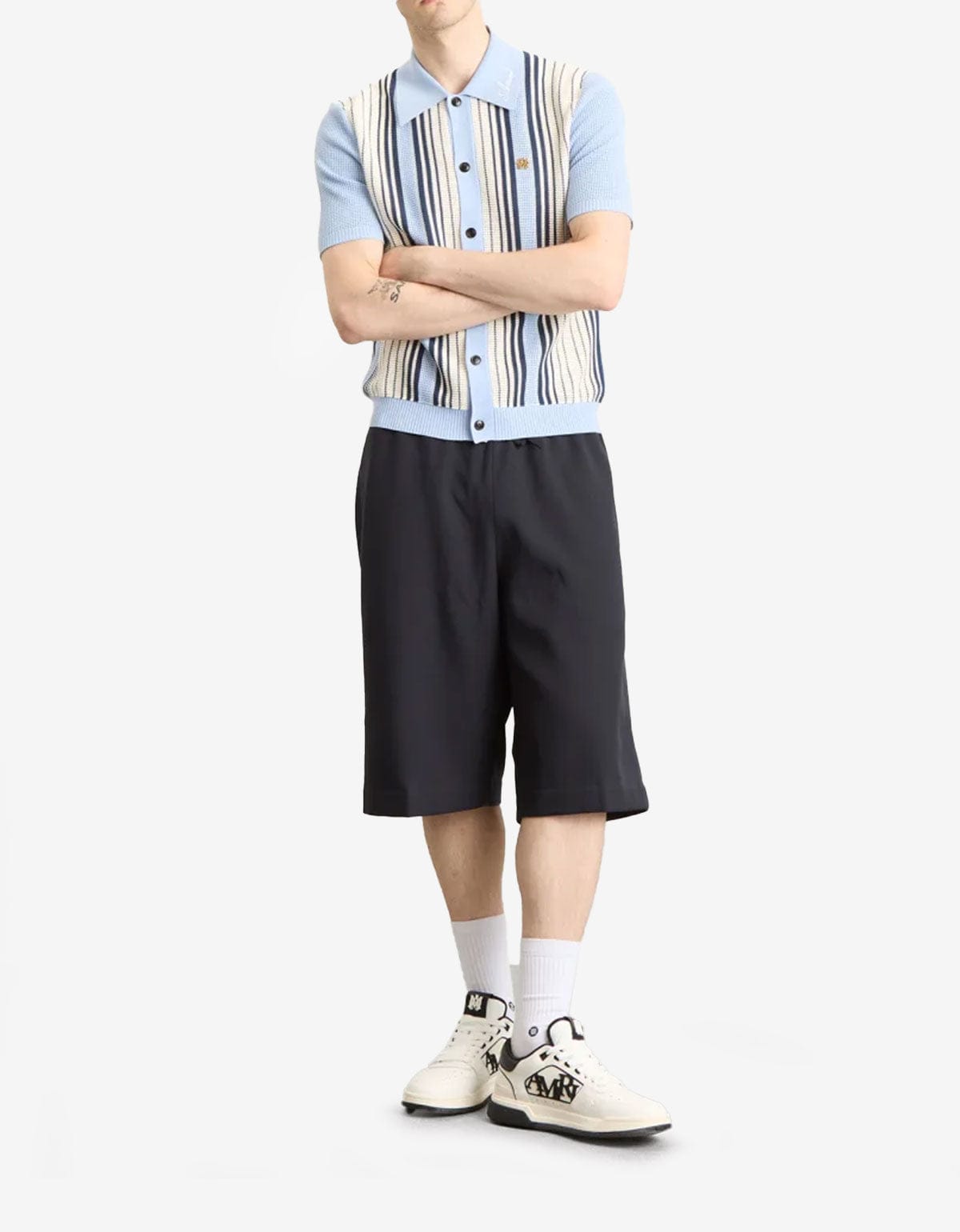 Amiri Blue Stripe Script Knit Shirt – Zoo Fashions Amiri Blue Stripe Script Knit Shirt – Zoo Fashions