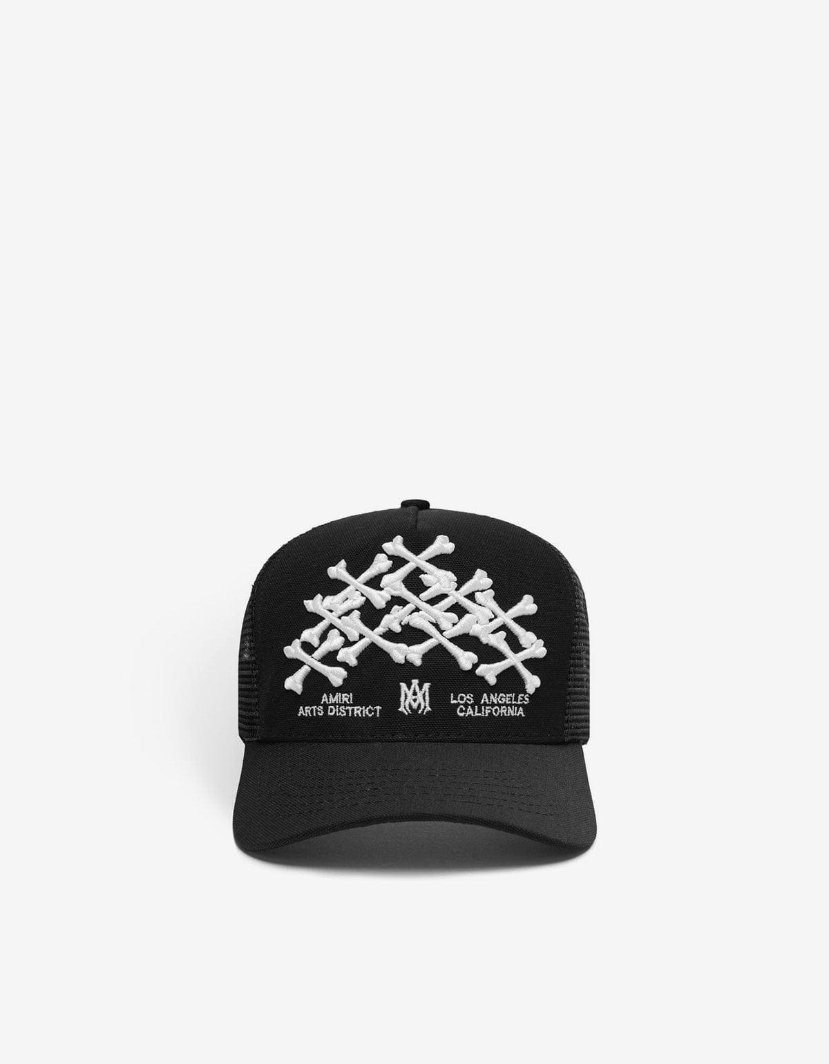 Amiri Bones Stacked Black Trucker Hat AMHATR1016 001