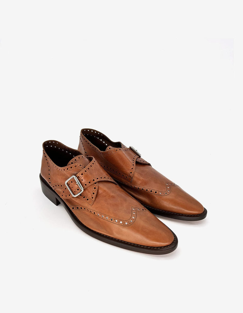 Balenciaga Marron Caramel Calf Leather Monk Strap Brogues