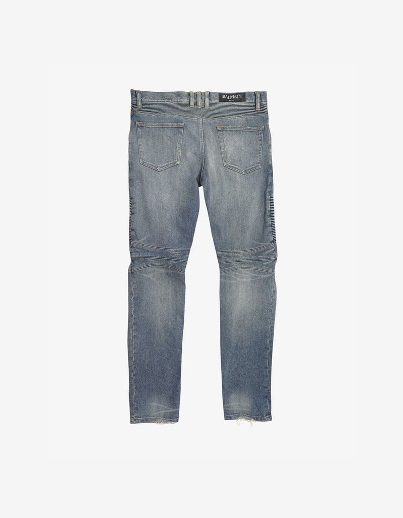 Balmain Stonewash Skinny Biker Ripped Knee Jeans