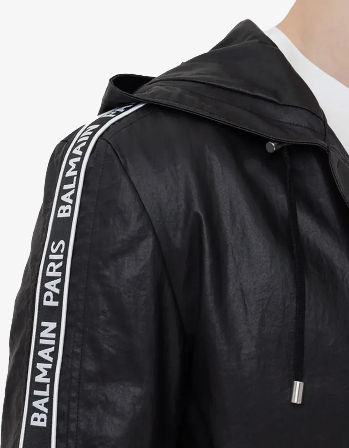 Balmain Black Coated Nylon Logo Band Jacket