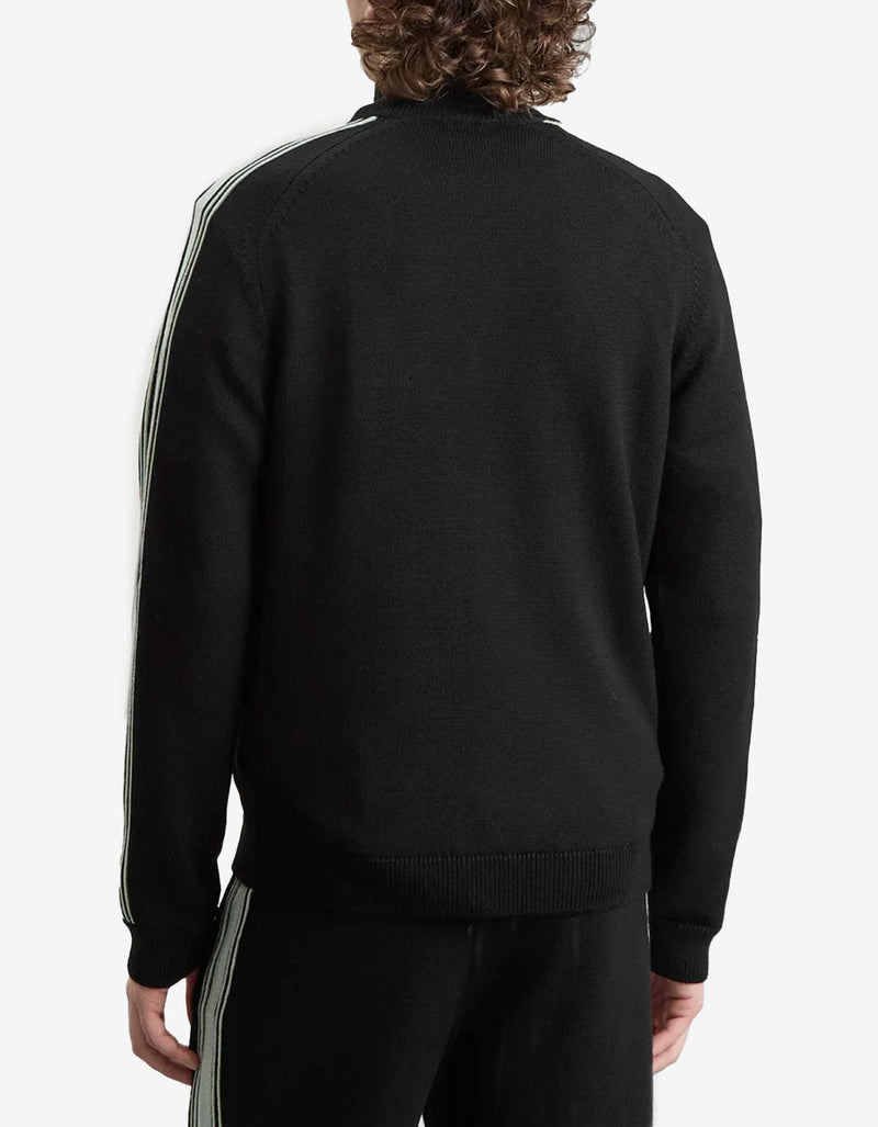 Casablanca Black Merino Wool Track Jacket MPF25-KW-1003-01. Black tracksuit with stripes on sleeves, and a logo on the chest